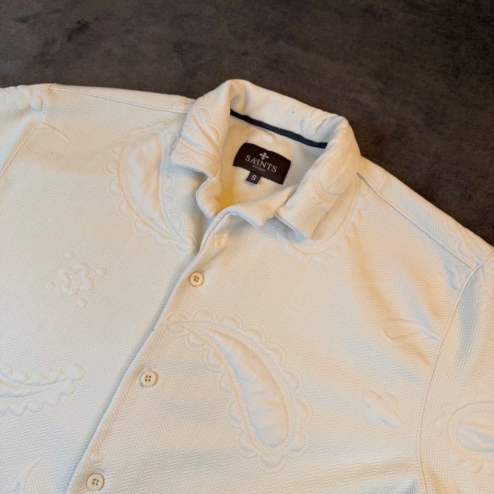Saints Studio Paisley Button Up Shirt Mens Small White Embossed Oversized